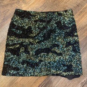 Alice + Olivia Sequined Green & Black Mini Skirt size 2